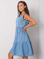 Niebieska sukienka z falbaną Delfine RUE PARIS