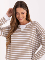 Ciemnobeżowo-biała bluzka oversize z modalu