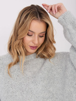 Szary sweter boucle z bufiastym rękawem