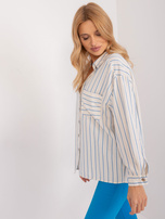 Hurt Cream-blue oversized striped shirt.