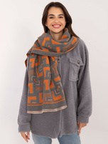 Hurt Szaro-pomarańczowy damski szal z frędzlami