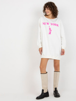 Hurt Ecru-różowa długa bluza oversize z napisem 