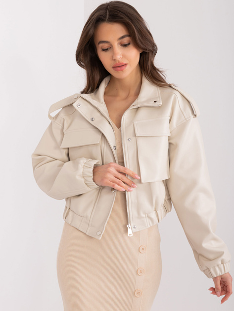 Hurt Beżowa kurtka z ekoskóry typu biker