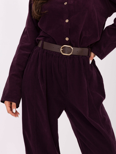 Ciemnofioletowe sztruksowe spodnie z paskiem