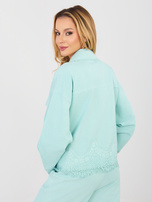 Miętowa jeansowa kurtka z imitacją kieszeni RUE PARIS  