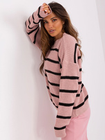 Hurt Jasnoróżowy damski sweter oversize w paski