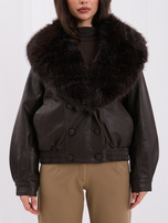 Chocolate oversized double-breasted jacket made of eco-leather.