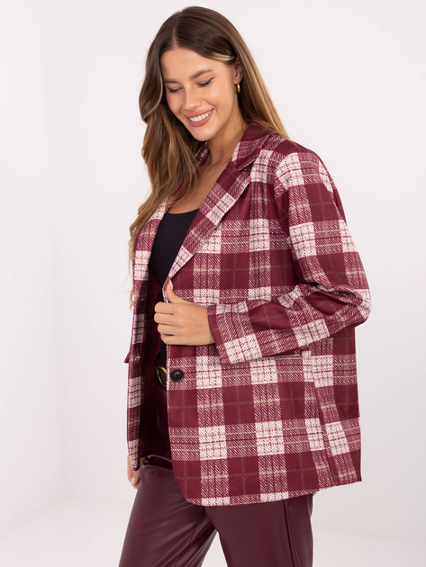 Bordowa marynarka w kratę z podszewką RUE PARIS