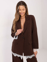 Brązowa elegancka marynarka z koronką 