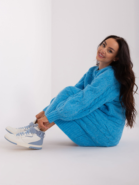 Hurt Niebieska sukienka dzianinowa z długim rękawem