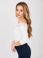 Ecru dopasowana bluzka hiszpanka z rękawem 3/4 RUE PARIS