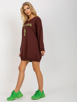 Hurt Ciemnobrązowo-żółta długa bluza oversize z napisem