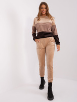 Hurt Beżowo-ciemnobrązowy bawełniany komplet welurowy RUE PARIS