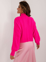 Hurtownia Fluo różowy damski sweter we wzór warkoczy