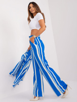 Hurt Ciemnoniebiesko-ecru materiałowe spodnie z paskiem