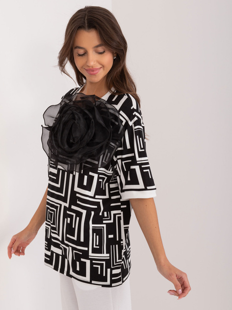 Hurtownia Czarna damska bluzka w geometryczny wzór