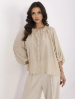 Beżowa damska koszula oversize z dodatkiem lnu