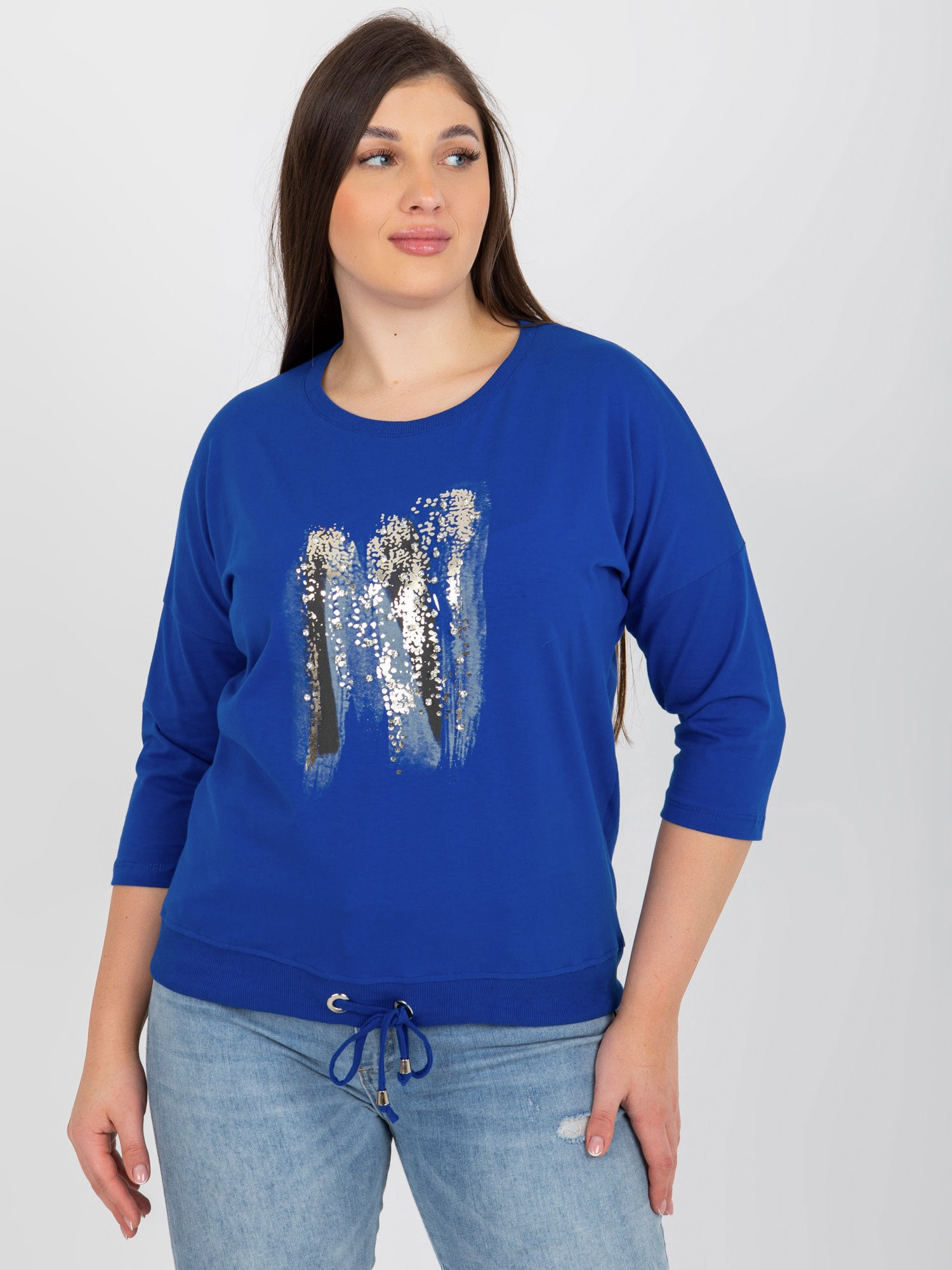 Ciemnoniebieska bluzka plus size z rękawem 3/4