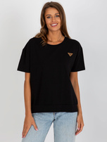 Hurtownia Czarna bluzka oversize z okrągłym dekoltem