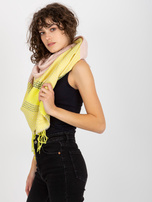 Hurt light pink-yellow women's winter scarf with patterns.