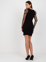 Hurt Czarna prążkowana sukienka koktajlowa z siateczką OCH BELLA