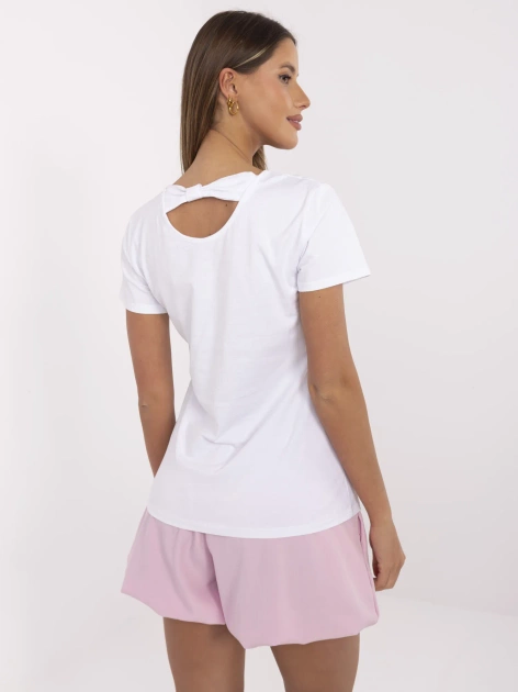 Biało-różowy t-shirt z nadrukiem misia