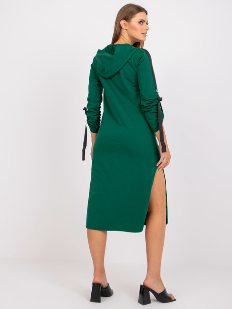 Ciemnozielona długa dresowa bluza z rozcięciami i kapturem