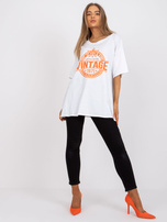 White and orange cotton t-shirt with applique