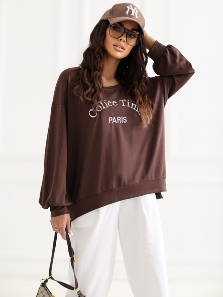 Czekoladowa bluza oversize bez kaptura RUE PARIS