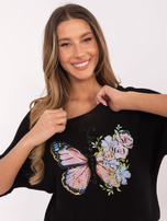 Hurt Czarny damski sweter oversize z dekoltem V