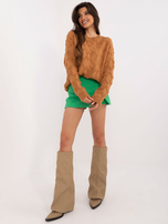 Hurt Jasnobrązowy damski sweter oversize we wzory