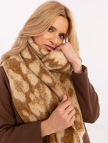 Hurt Beżowo-camelowy zimowy szal z frędzlami