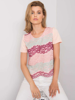 Brzoskwiniowo-bordowa bluzka z koronką Zahra