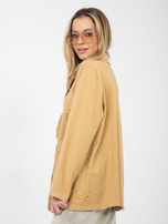 Camelowa jeansowa marynarka z aplikacją 3D RUE PARIS  