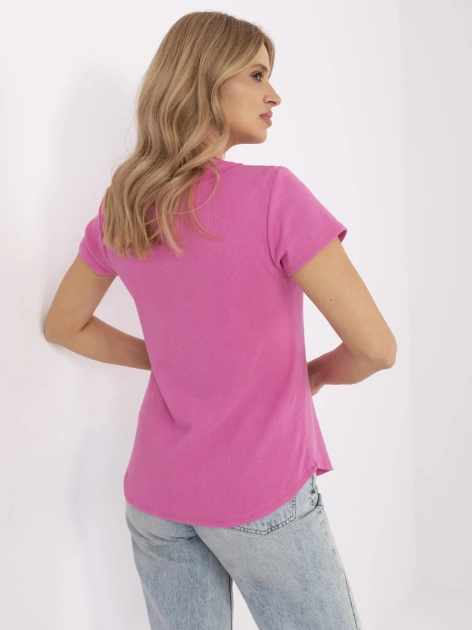 Różowa prążkowana bluzka z krótkim rękawem