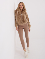 Beżowa futrzana kurtka z suwakiem