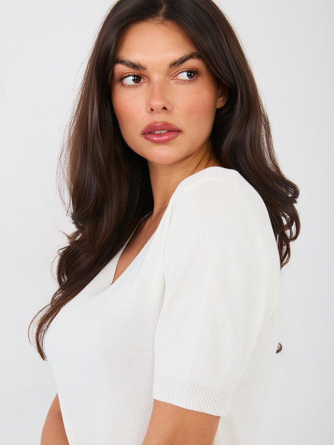 Ecru damski sweter z krótkim rękawem