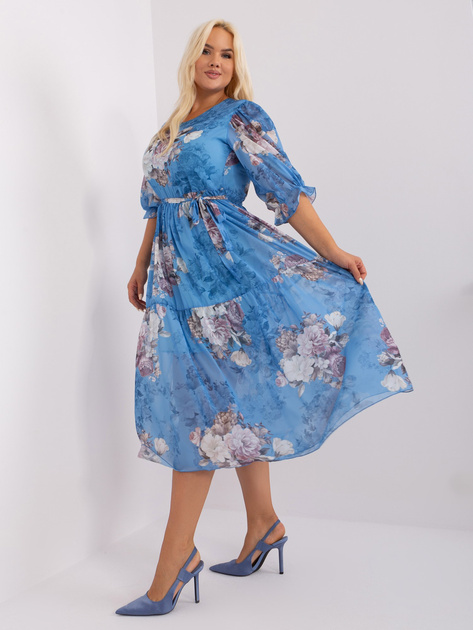 Hurtownia Niebieska sukienka plus size we wzory