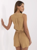 Beżowy letni komplet z szortami paper bag RUE PARIS 