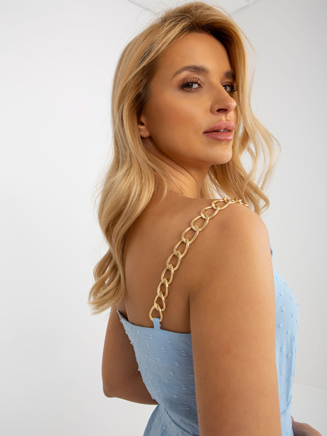 Hurt Jasnoniebieska mini sukienka z falbanami i wiązaniem