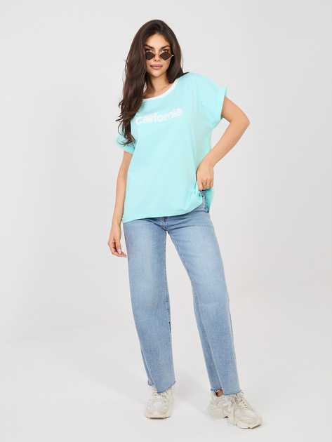 Miętowa asymetryczna bluzka z napisem California