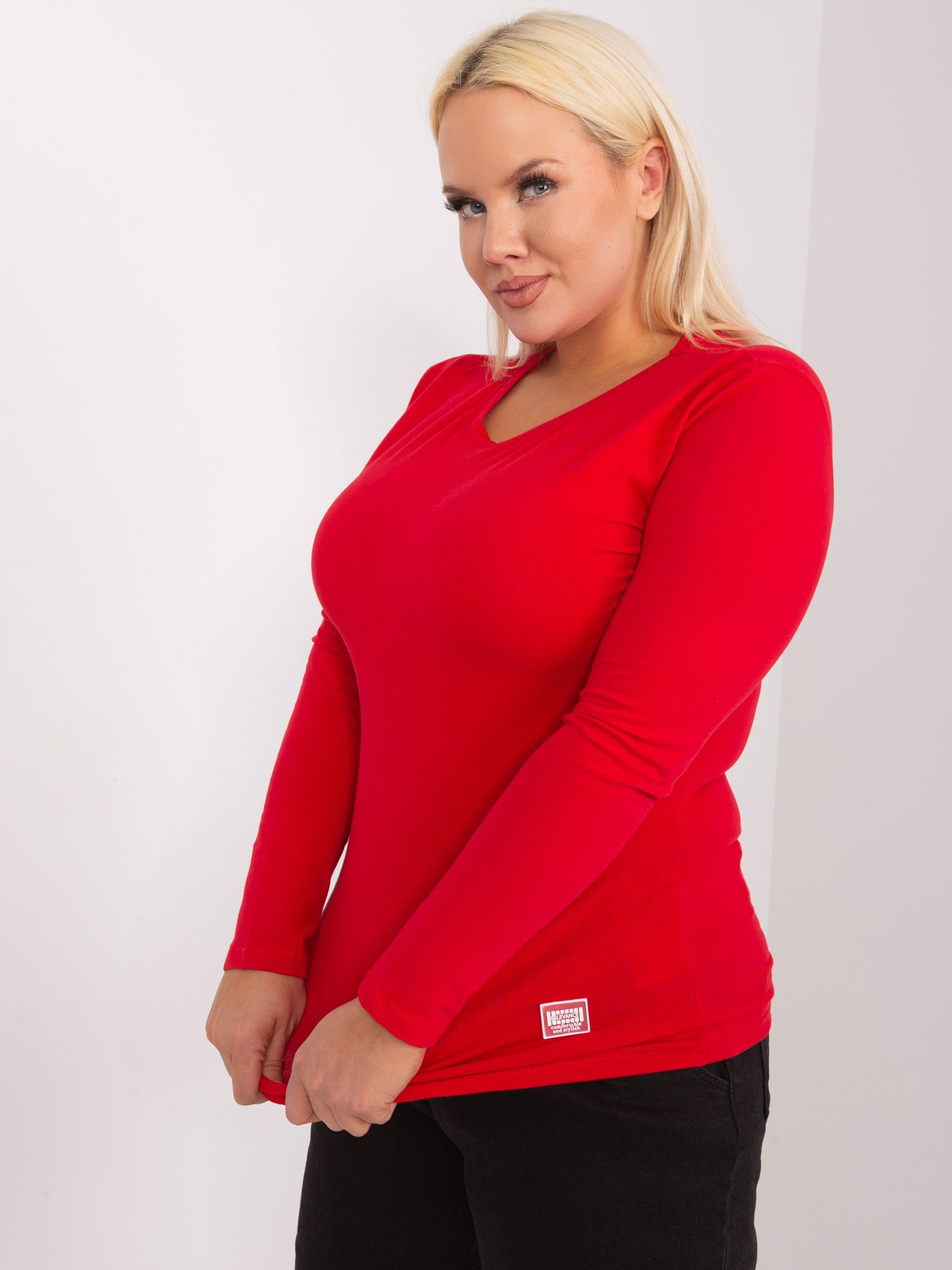 Hurt Czerwona bluzka plus size z okrągłym dekoltem