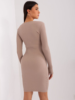 Hurt BASIC FEEL GOOD Ciemnobeżowa dopasowana sukienka w prążek