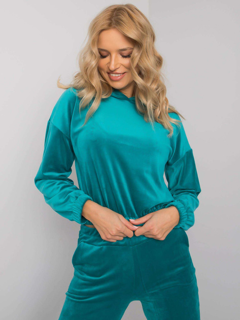 Turkusowy dwuczęściowy komplet z weluru Milan RUE PARIS