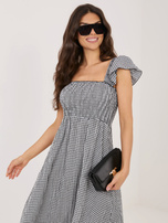 Black plaid midi dress.