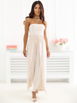 Jasnobeżowe letnie spodnie z talią paperbag 