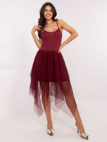 Hurt Bordowy casualowy komplet z tiulową sukienką