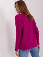 Hurt Fioletowy sweter z warkoczami i okrągłym dekoltem