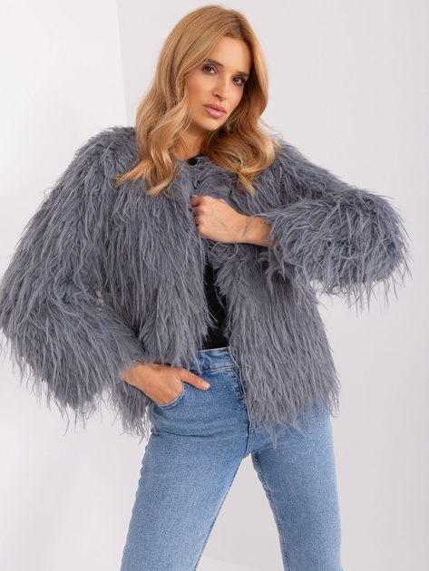 Hurt Szara futrzana kurtka przejściowa z kieszeniami