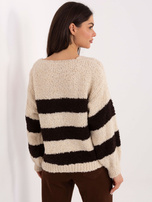 Jasnobeżowo-brązowy sweter oversize z dekoltem V